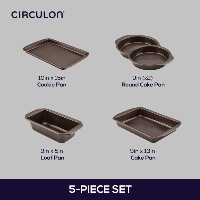 Circulon Nonstick Bakeware Set with Nonstick Cookie Sheet, Bread Pan, Bakings Pan and Cake Pans - 5 Piece, Chocolate Brown - Image 2